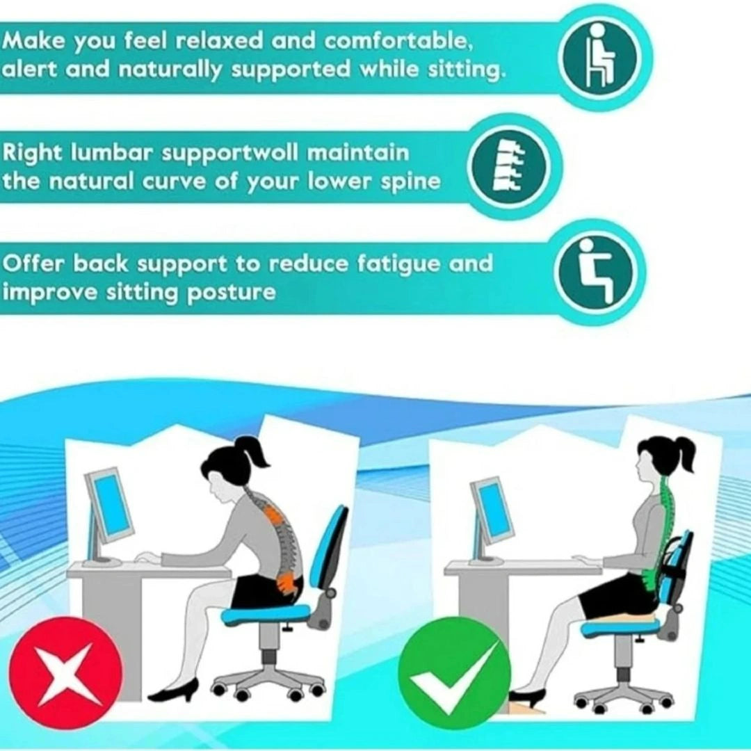 Car Back Rest with Lumbar Support Mesh Cushion Pad