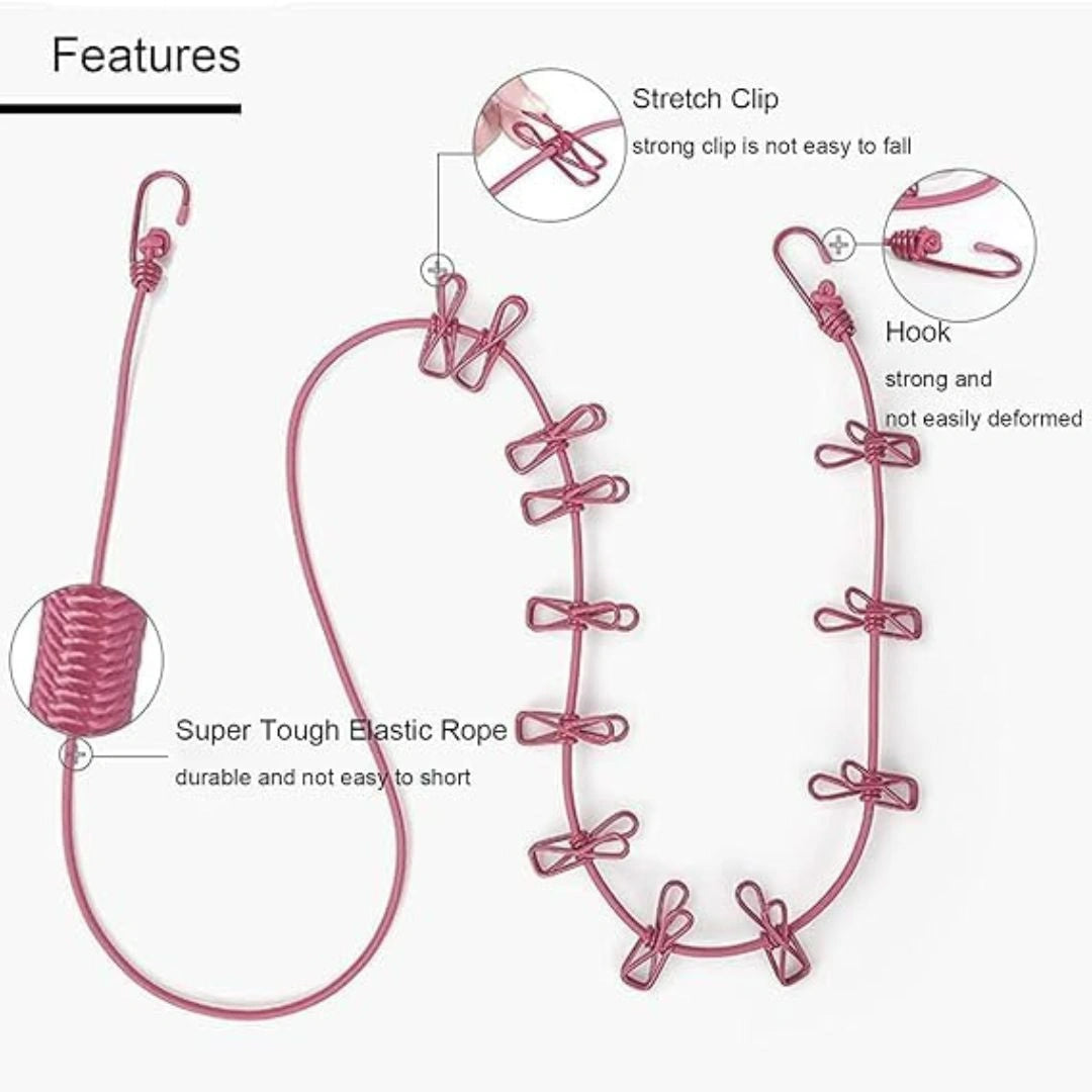 Multi Functional Portable Drying Rope with 12 Clips