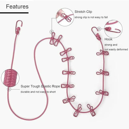 Multi Functional Portable Drying Rope with 12 Clips