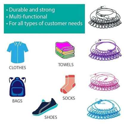 Multi Functional Portable Drying Rope with 12 Clips