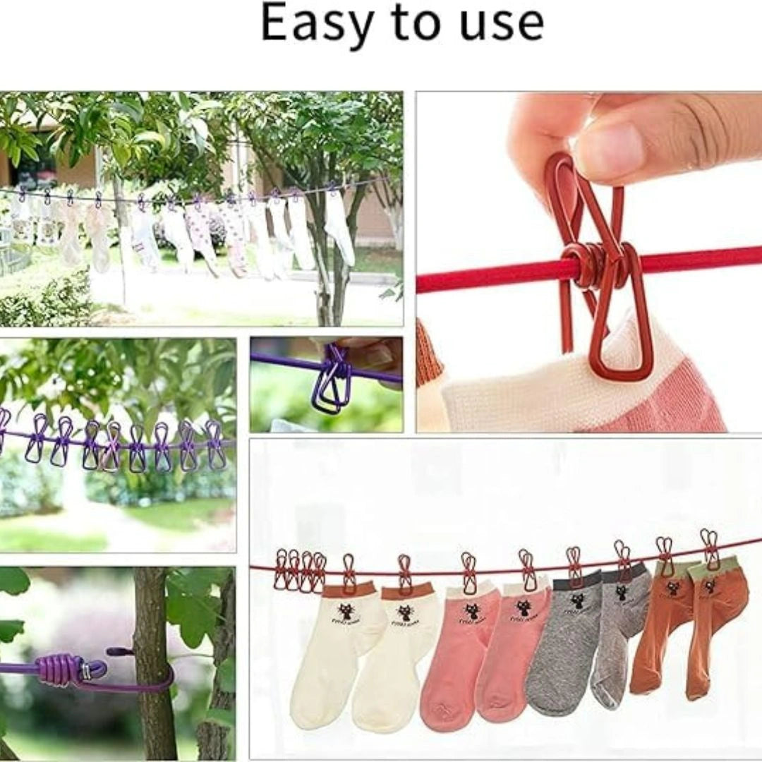 Multi Functional Portable Drying Rope with 12 Clips