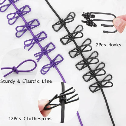 Multi Functional Portable Drying Rope with 12 Clips