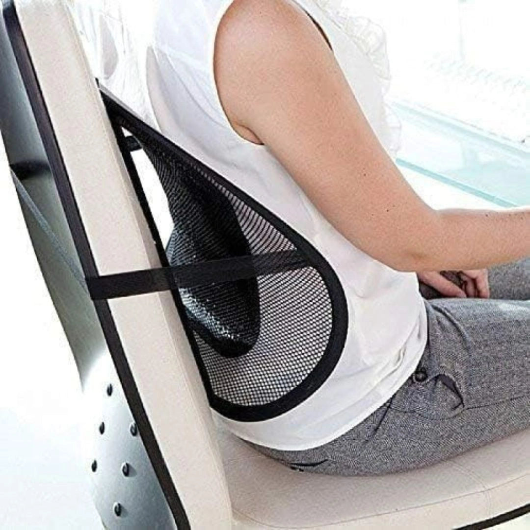 Car Back Rest with Lumbar Support Mesh Cushion Pad