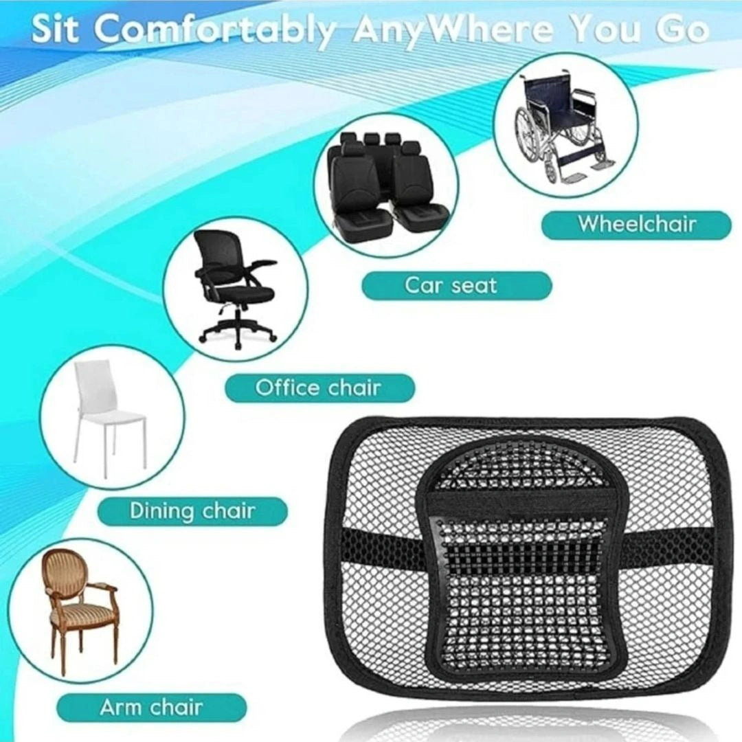Car Back Rest with Lumbar Support Mesh Cushion Pad