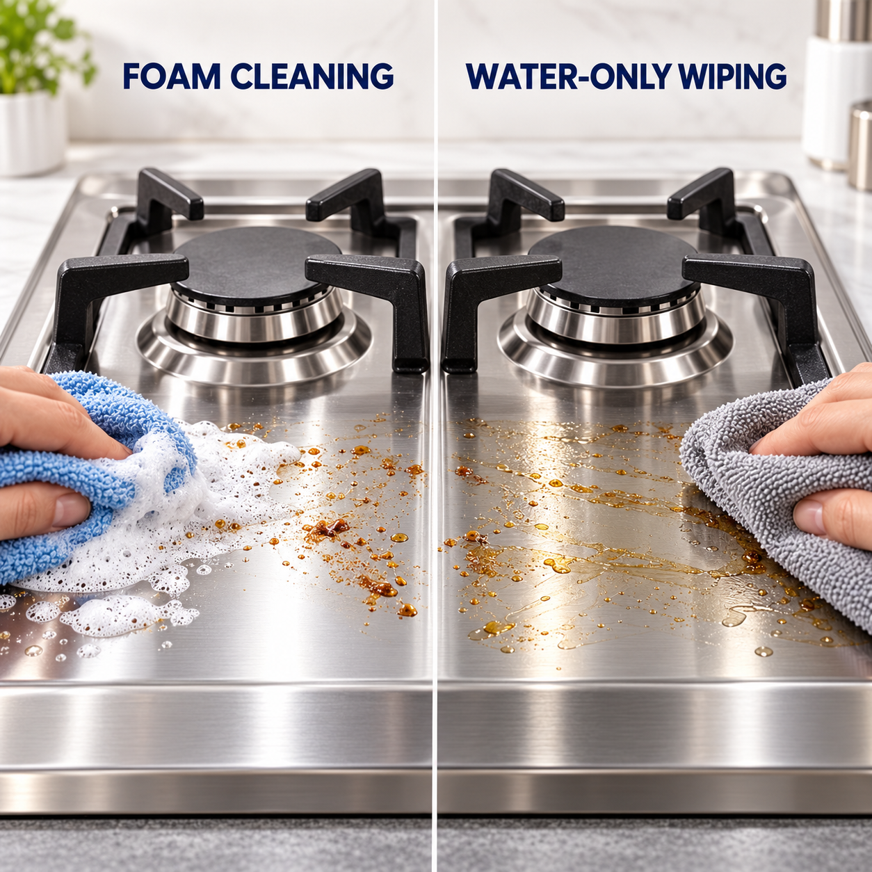 Foam vs water on stainless steel