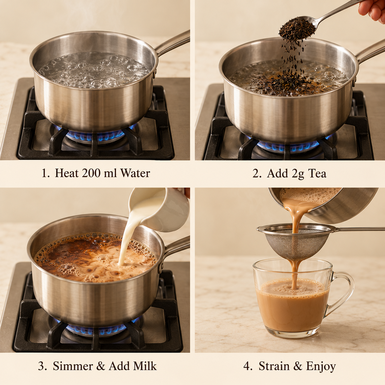 Four step acidity-friendly chai brewing guide