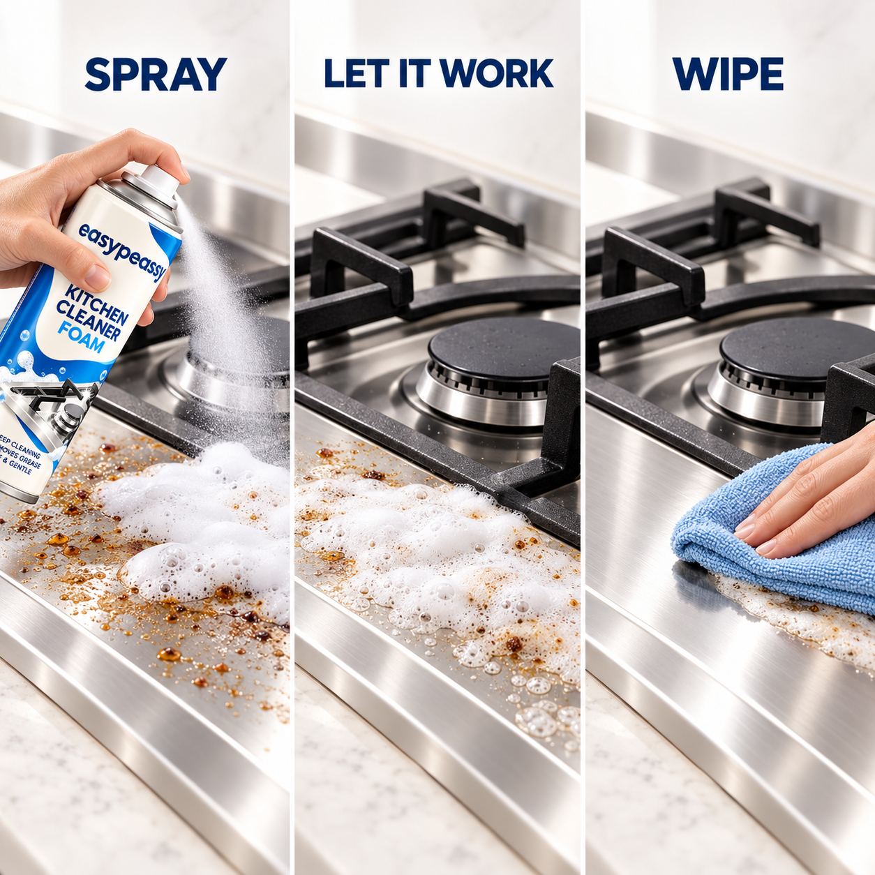 Spray, wait, wipe kitchen cleaning guide