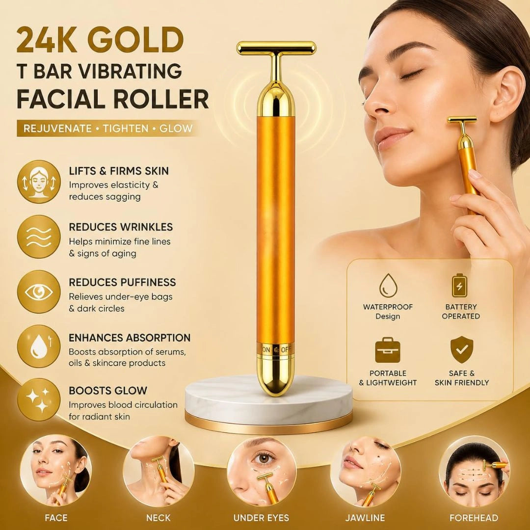 24K Gold Energy Beauty Bar Electric Facial Massager