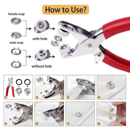 Heavy Duty Snap Button Fastener Plier Tool Kit