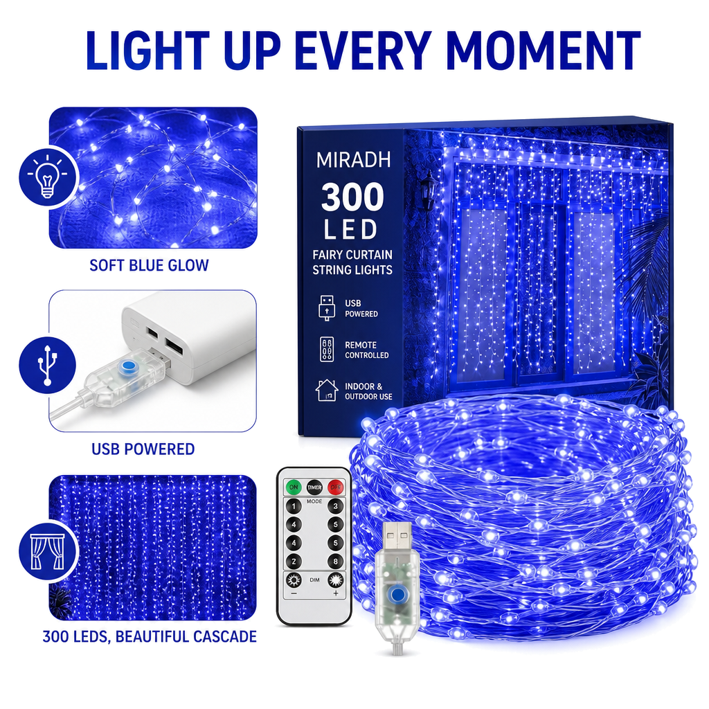 Blue LED Fairy Curtain Light